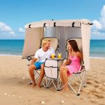 Double Folding Camping Chair with Sunshade Canopy - Portable Loveseat for Two - Image 5