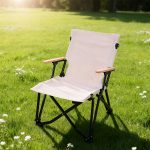 Classic Folding Camping Chair with Wooden Armrests - Portable Outdoor Camp Seat