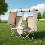Double Folding Camping Chair with Sunshade Canopy - Portable Loveseat for Two - Image 4