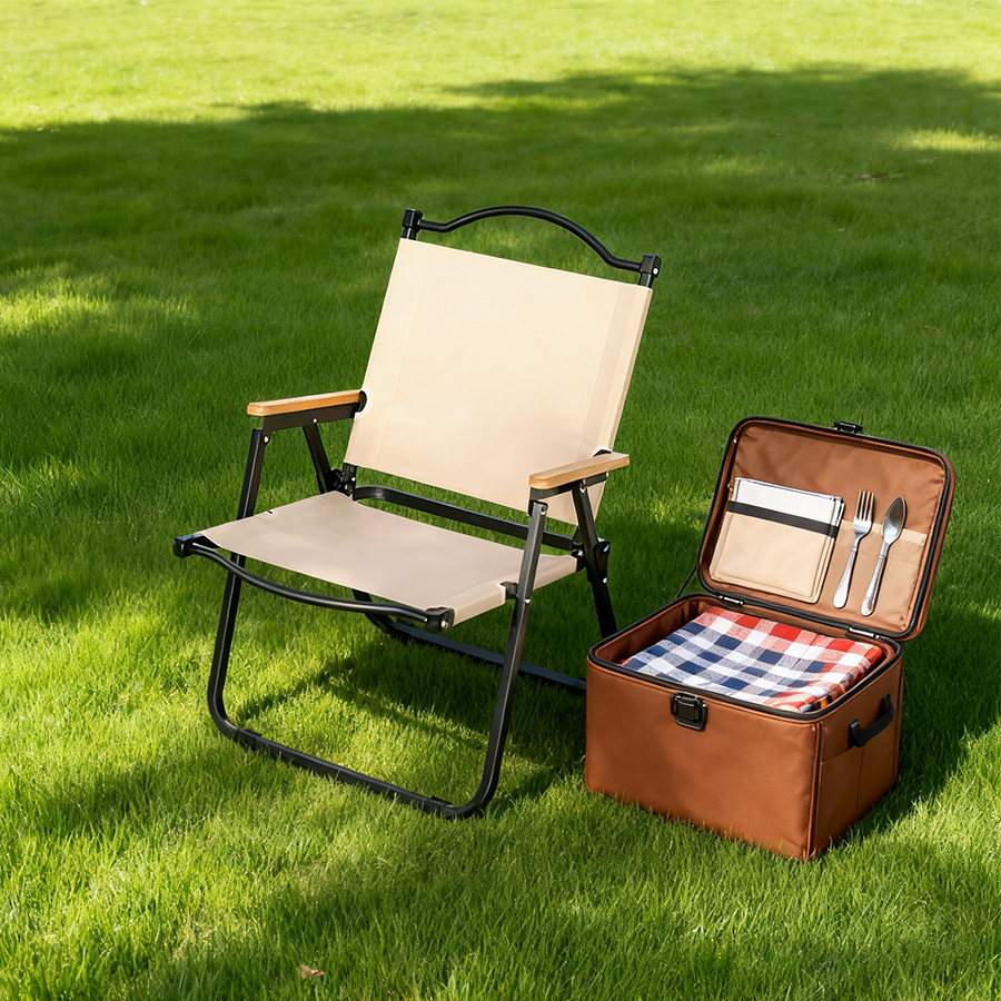 中号 Folding Reclining Camp Chair with Footrest - Portable Lounge Chair – Bild 1