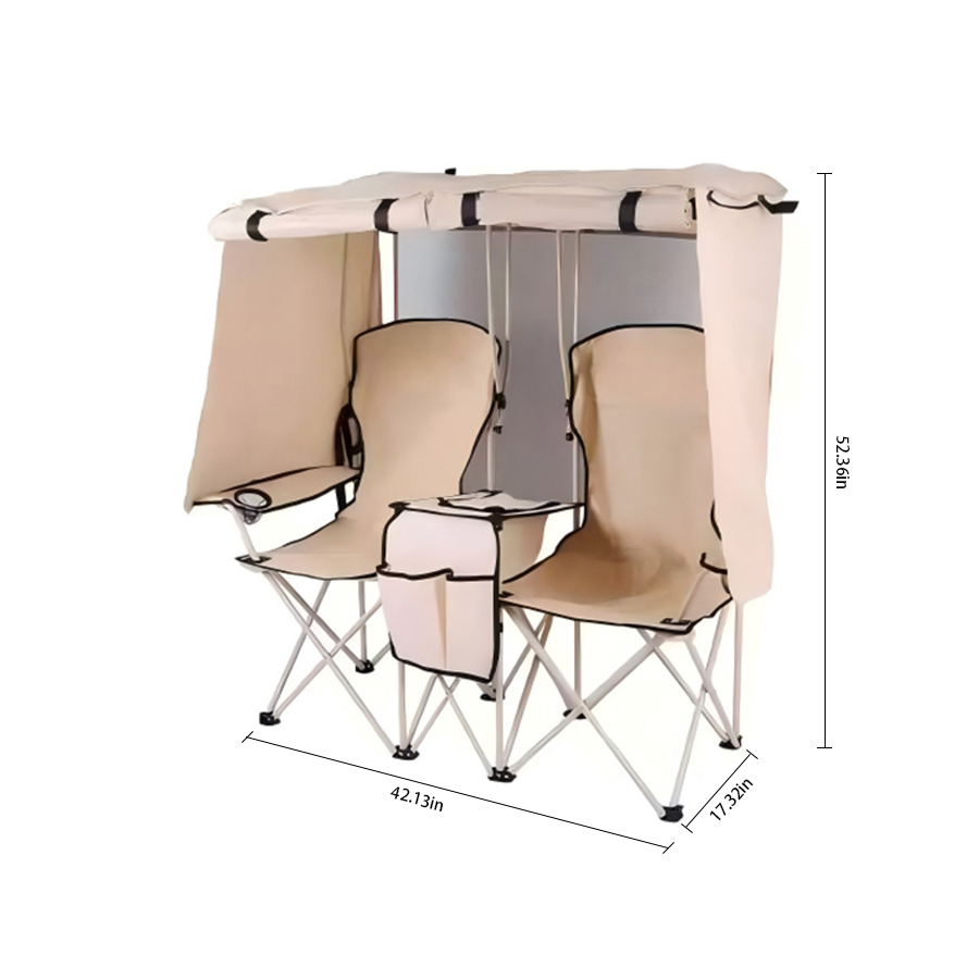 双人遮阳椅子1 Double Folding Camping Chair with Sunshade Canopy - Portable Loveseat for Two - 画像 (1)