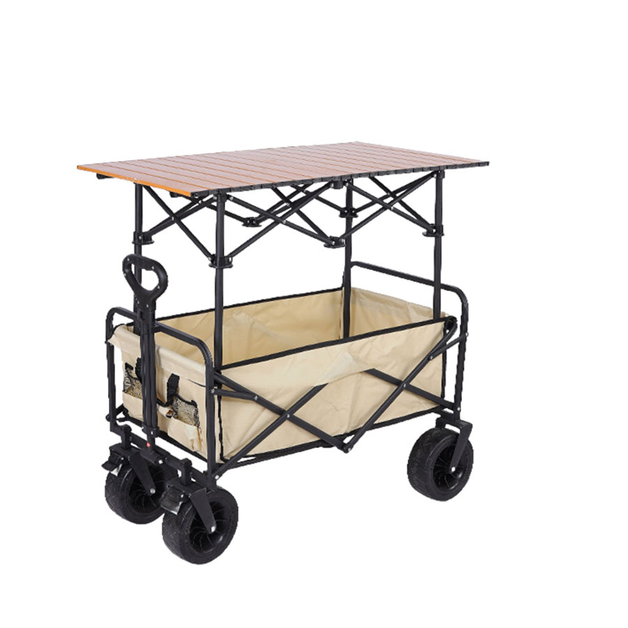 大号八寸宽轮(卡其)+加高加长二用折叠桌子 Folding Utility Wagon with Elevated Table - All-Terrain Collapsible Cart — изображение 1