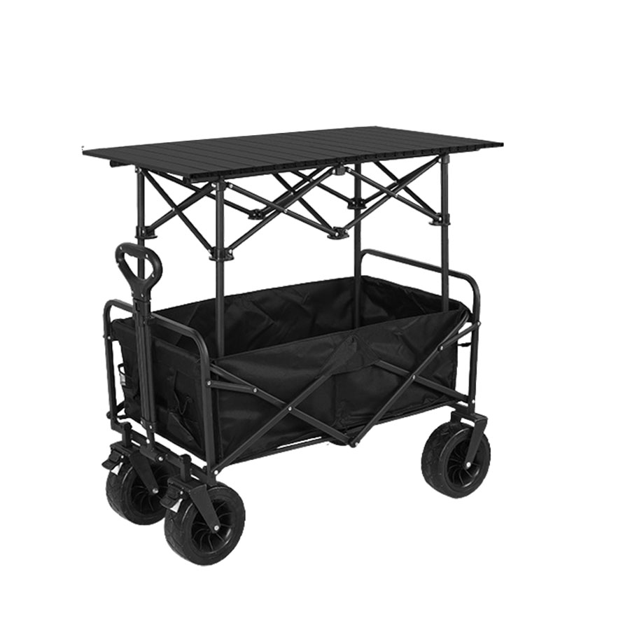 大号八寸宽轮(黑色)+加高加长二用折叠桌子 Extra-Large Folding Utility Wagon with Elevated Table - All-Terrain Collapsible Cart — изображение 1