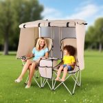 Double Folding Camping Chair with Sunshade Canopy - Portable Loveseat for Two - Image 3