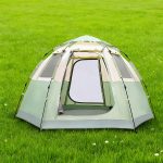 6-Person Hexagon Instant Setup Camping Tent - Family Pop-Up Shelter with Waterproof & Ventilation Windows