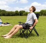 ⁦Heavy-Duty High-Back Folding Camping Chair - Oversized Black Lounge Chair with Steel Frame⁩ - الصورة ⁦4⁩