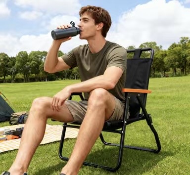 Portable Mid-Back Folding Camping Chair with Carry Straps & Wood Armrests - Lightweight Tailgating/Beach/Picnic Chair