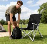 ⁦Heavy-Duty High-Back Folding Camping Chair - Oversized Black Lounge Chair with Steel Frame⁩ - الصورة ⁦5⁩