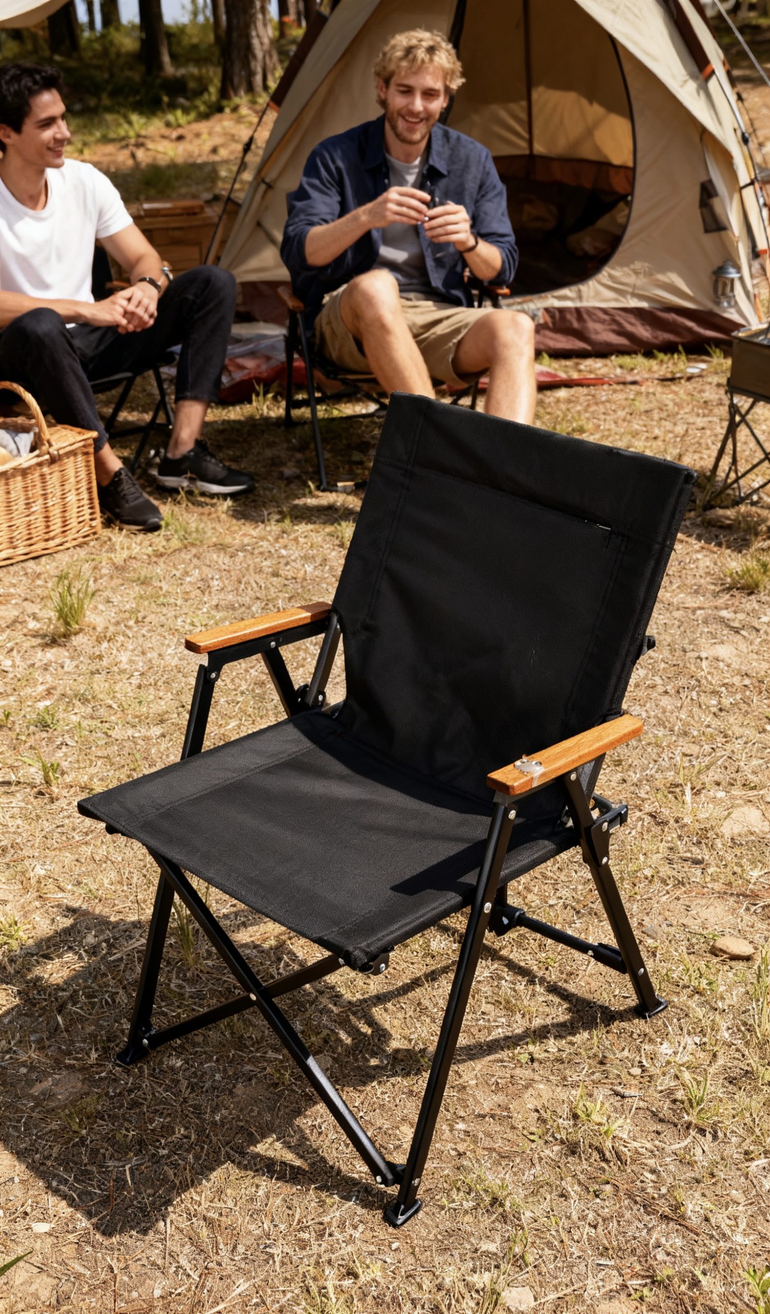 511513941ceda9df1a5b61c65e0fd732 Heavy-Duty Folding Camping Chair – High Back Portable Outdoor Director's Chair with Wooden Armrests — изображение 1