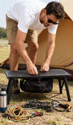 Tactical Aluminum Folding Camping Table - Portable Military Style Hard Top Camp Gear | Lightweight Outdoor Grill Side Table for RV, Tent, Picnic - Imagem 4