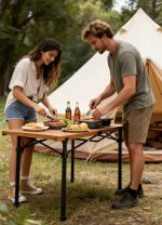 Large Wood Grain Folding Camping Table - Portable Outdoor Dining & Patio Desk