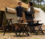 ⁦High Back Folding Camping Chair with Wood Armrests & Padded Headrest - Portable Steel Frame Lawn Deck Chair for Outdoor Patio Beach Events⁩ - الصورة ⁦4⁩