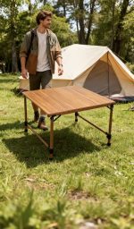 Square Folding Game & Dining Table - Portable Wood Grain Surface for Board Games, Cards, and Mahjong - Imagen 6