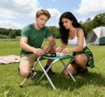 Ultralight Aluminum Folding Camp Stool - Compact Portable X-Frame Seat for Backpacking, Hiking, Fishing & Outdoor Travel (Green) - 画像 (4)