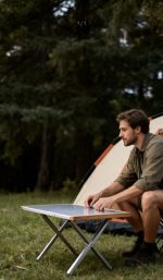 Small Portable Folding Camping Table - Stainless Steel Top with Wood Accents for Cooking & Side Use - 画像 (4)