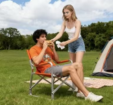 Portable Folding Directors Chair - High Strength Aluminum Frame & Bright Orange Canvas