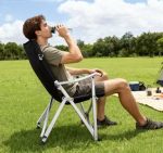 Heavy-Duty High-Back Folding Camping Chair - Oversized Black Lounge Chair with Steel Frame