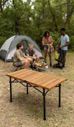 Square Folding Game & Dining Table - Portable Wood Grain Surface for Board Games, Cards, and Mahjong - Imagen 4