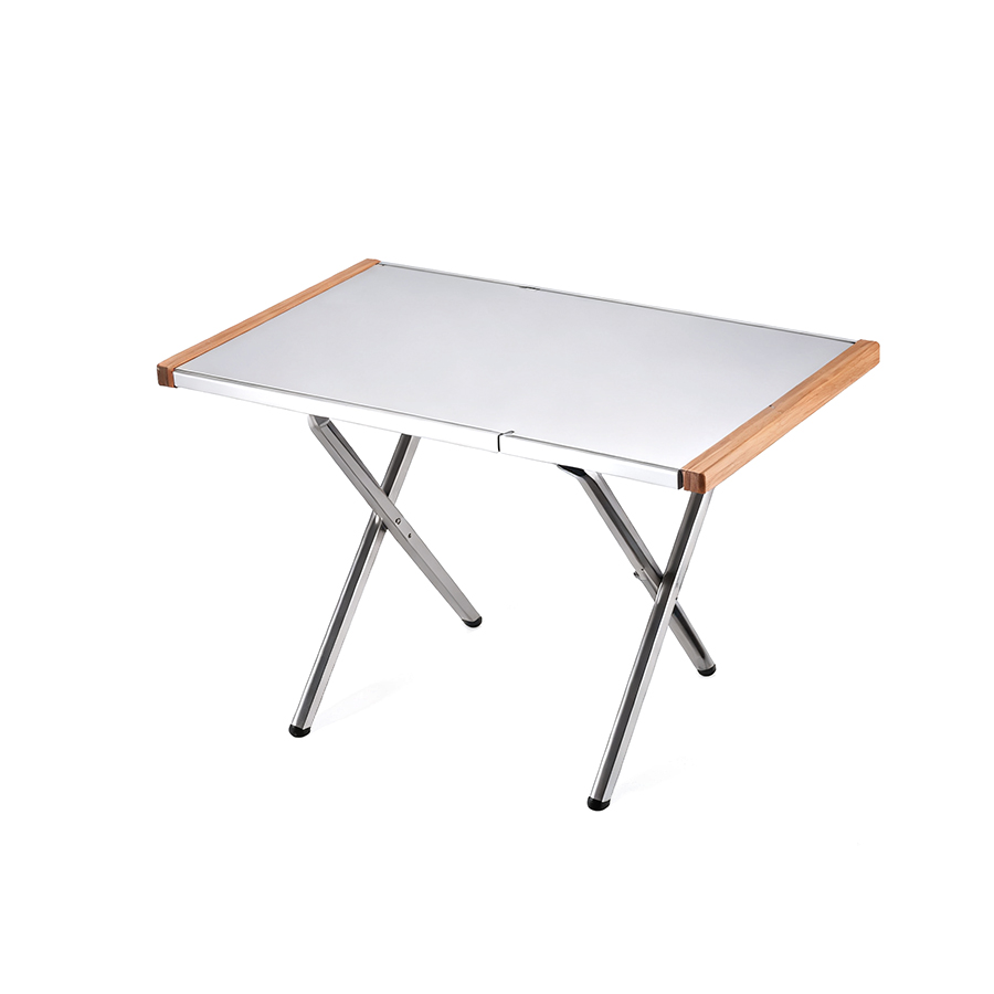 小钢桌 Small Portable Folding Camping Table - Stainless Steel Top with Wood Accents for Cooking & Side Use - 画像 (1)