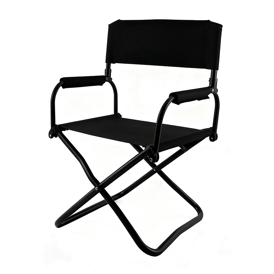 底款 Heavy-Duty Black Folding Director's Chair - Portable Metal Frame & Black Canvas Seat for Makeup, Patio, & Events - 画像 (1)