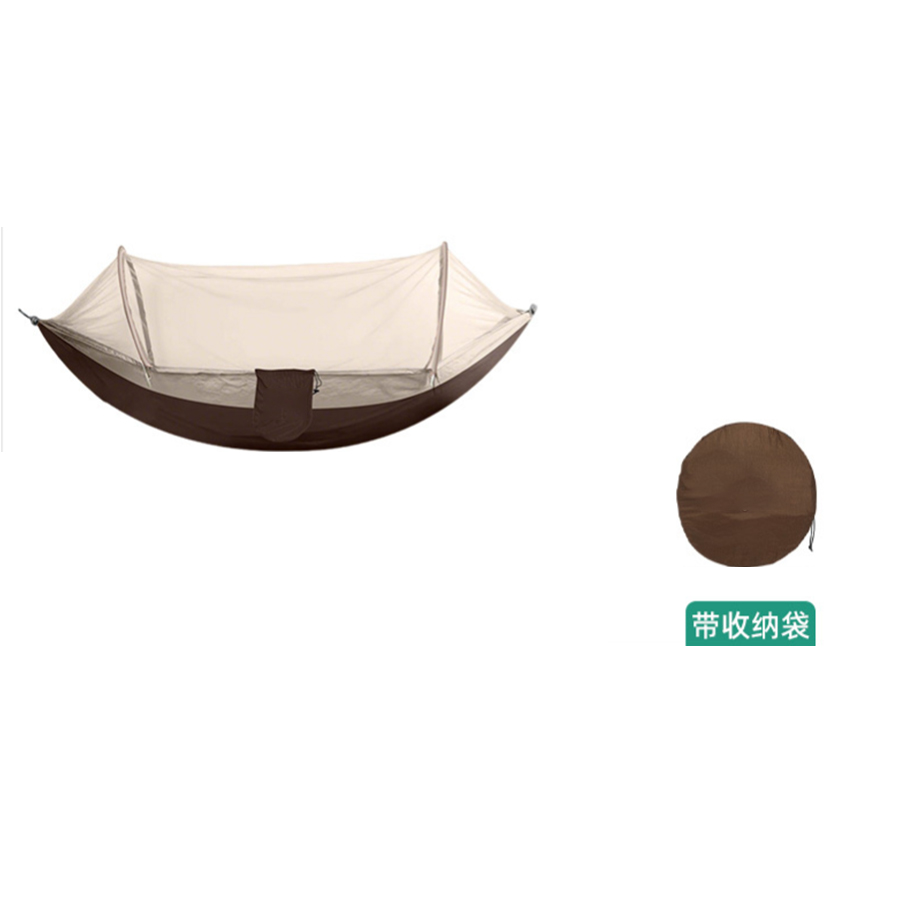 曳茵防蚊吊床单人咖啡色 Single Camping Hammock with Mosquito Net - Bug-Proof Portable Netting Hammock for Backpacking & Outdoors (Coffee Brown) - 画像 (1)