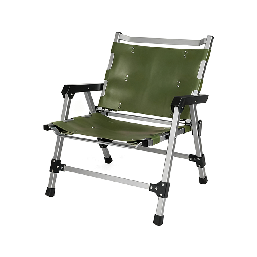 绿色 Heavy-Duty Folding Camping Chair with Armrests - Portable Aluminum Frame Outdoor Director's Chair (Olive Green) - 画像 (1)
