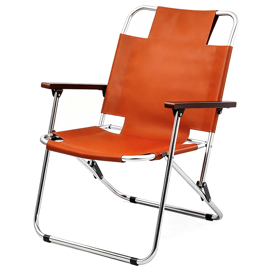 阳台英军椅 Vintage Safari Style Folding Chair - Genuine Leather/PU Sling Seat & Polished Chrome Frame | Luxury Portable Patio Deck Lounger — изображение 1